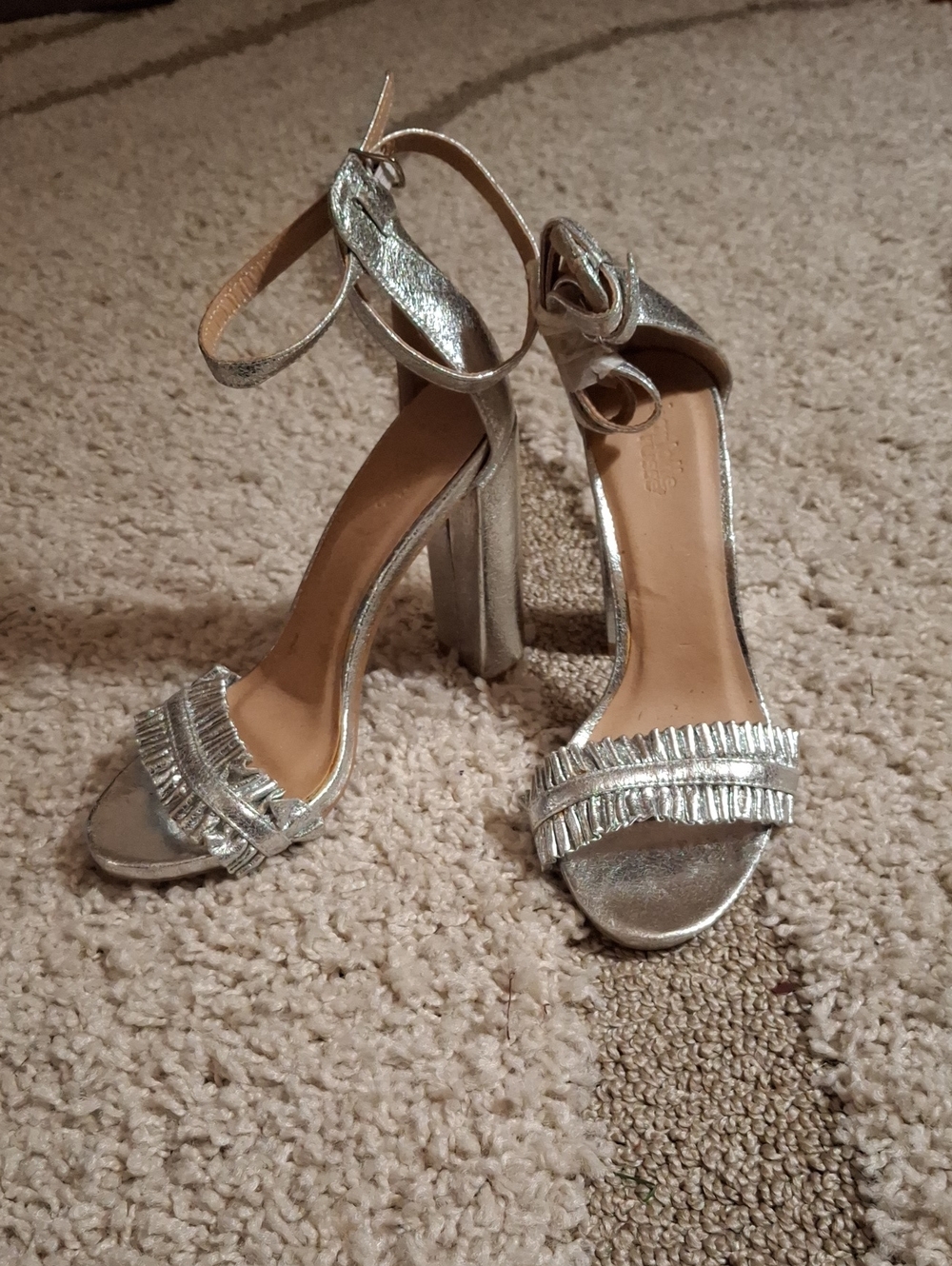 Charlotte Russe Silver Metallic Fringe Ankle-Strap Heels